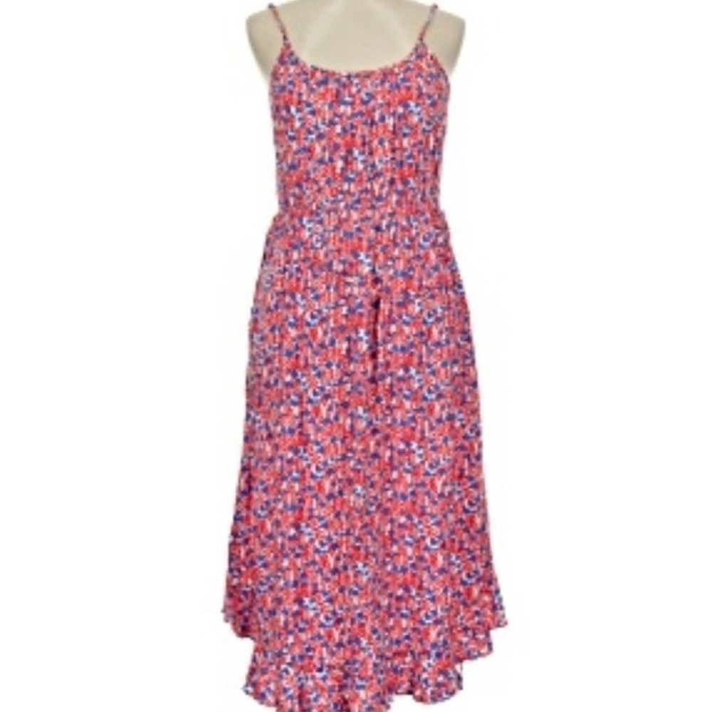 J.Crew Dress Womens 10 Red Floral Maxi Sundress‎ Pockets Ruffle Hem Flowy Summer